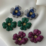 Pave zircon chunky flower earrings