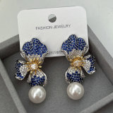 Pave zircon chunky flower earrings