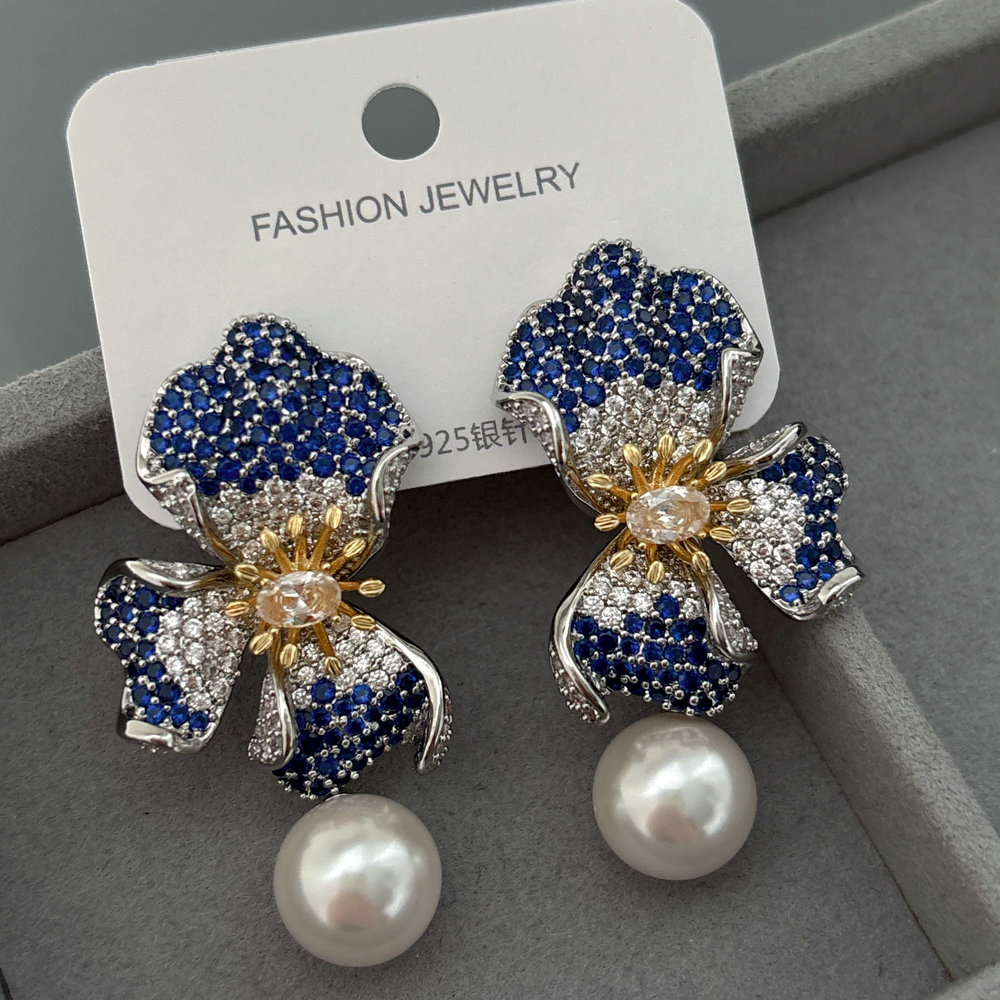 Pave zircon chunky flower earrings