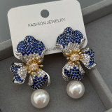 Pave zircon chunky flower earrings