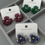 Pave zircon chunky flower earrings