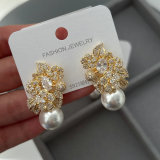 Pave zircon flower earrings