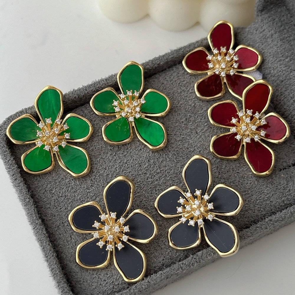 Pave flower earrings