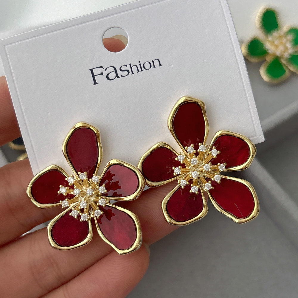 Pave flower earrings
