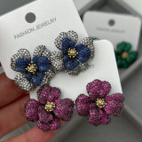 Pave zircon chunky flower earrings
