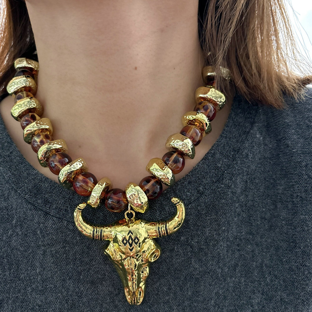 Acrylic necklace with horn pendant