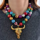 Colorful bead chunky necklace with horn pendant