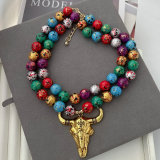 Colorful bead chunky necklace with horn pendant