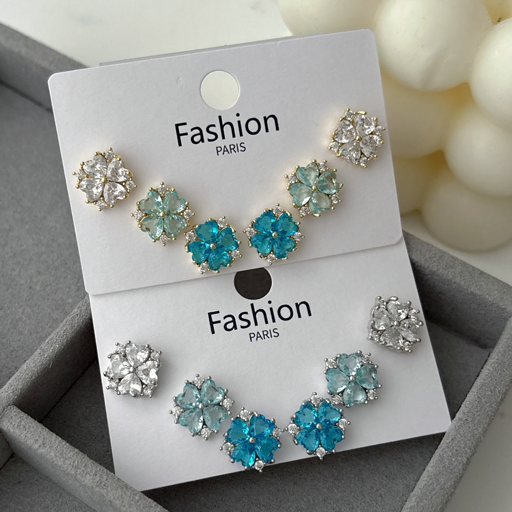 Set pave zircon flower earrings