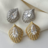Pave zircon leaf earrings