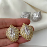Pave zircon leaf earrings