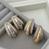 Pave zircon two tone fan earrings