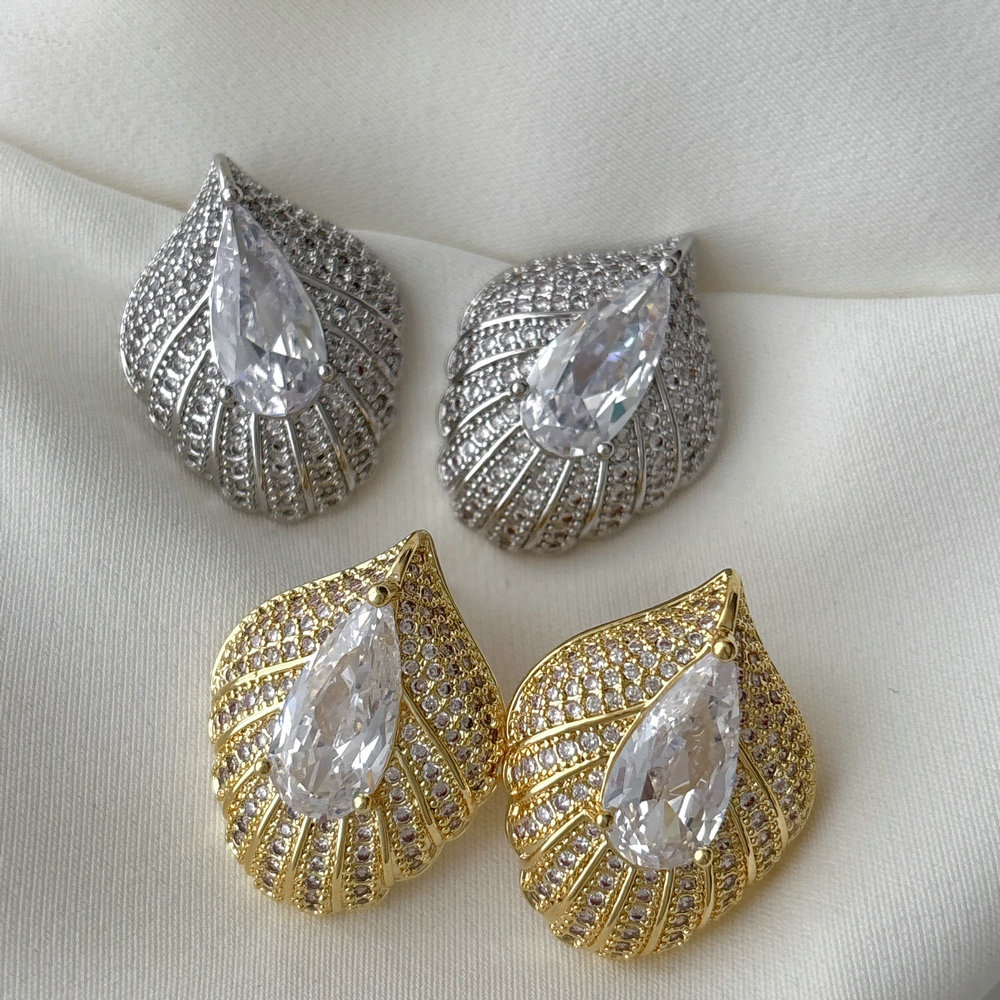 Pave zircon leaf earrings