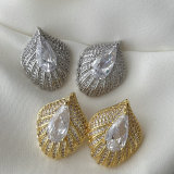 Pave zircon leaf earrings