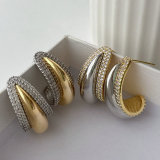 Pave zircon two tone fan earrings