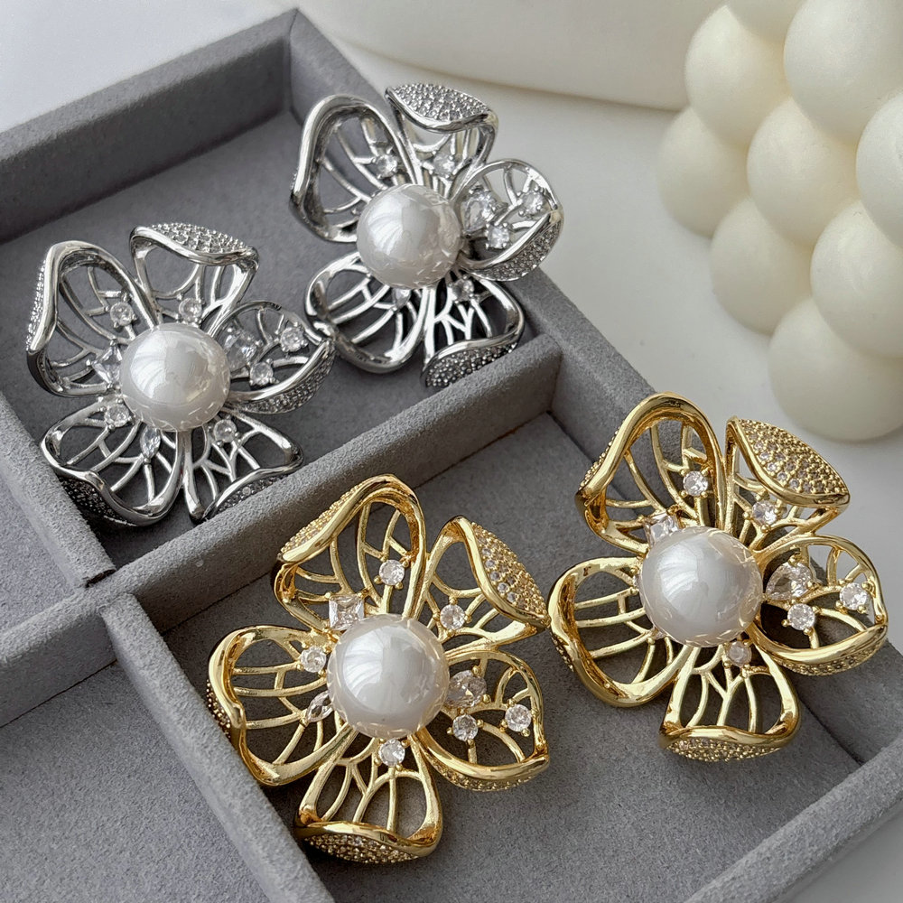 Pave zircon chunky flower earrings