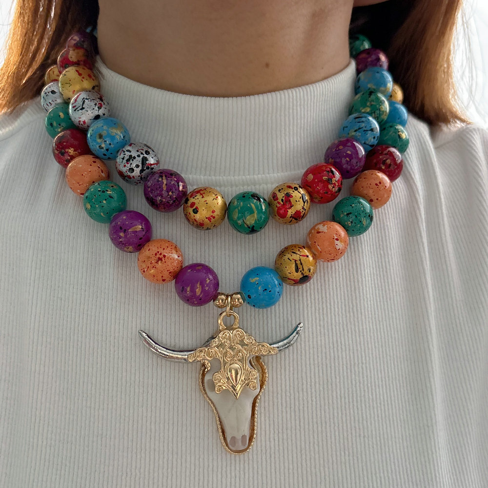 Chunky colorful bead bull necklace