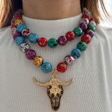 Chunky colorful bead bull necklace