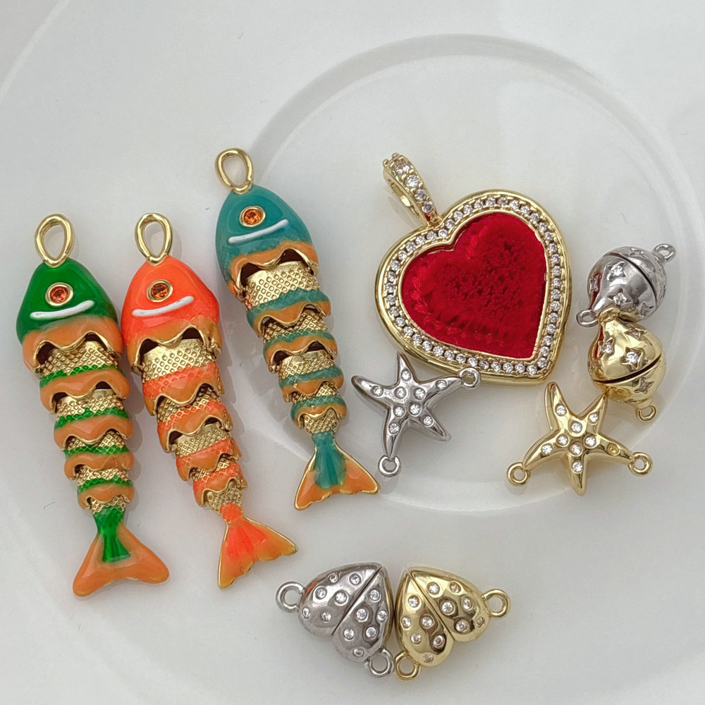 Enamel heart fish charm