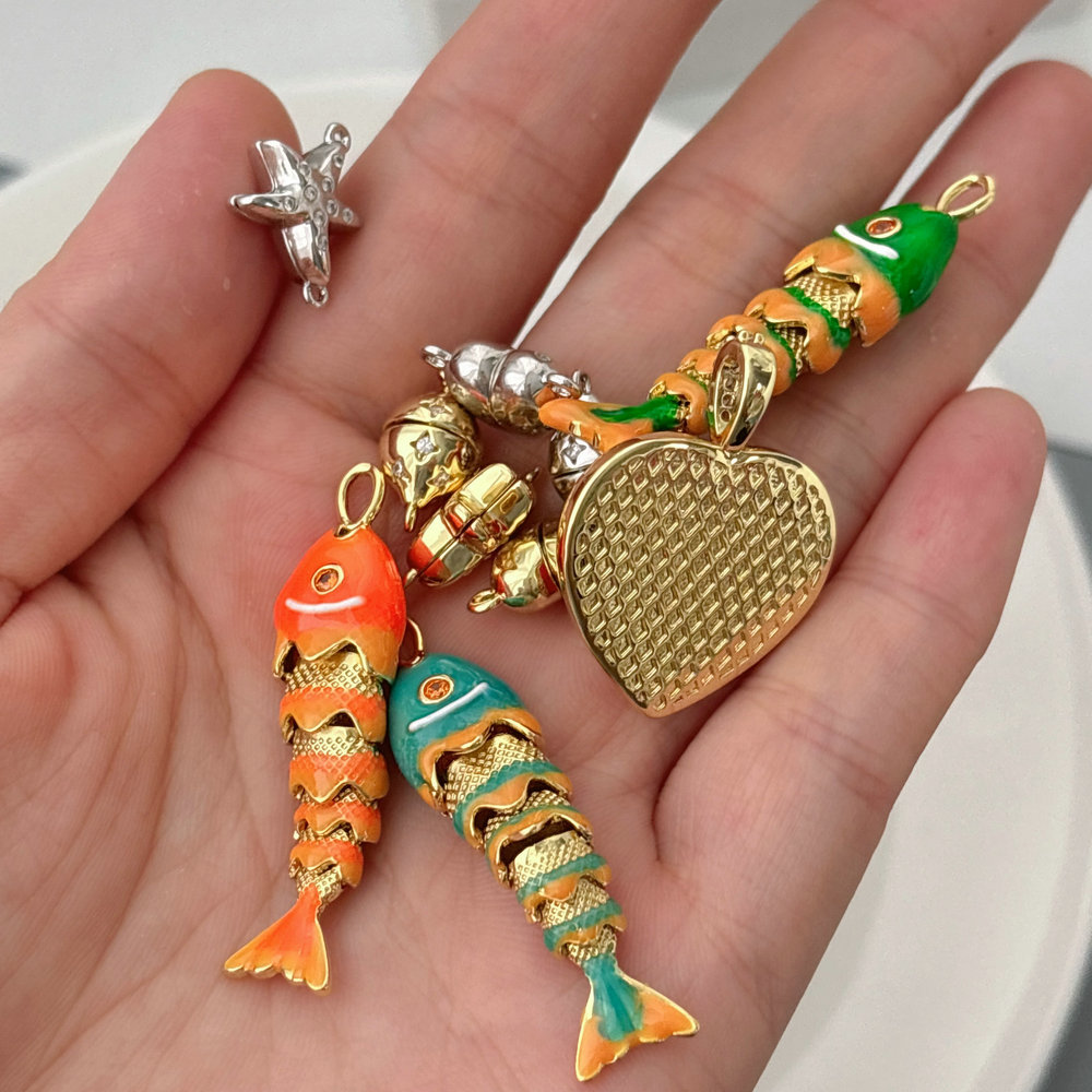 Enamel heart fish charm