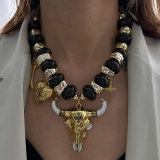 Chunky bull black beaded necklace