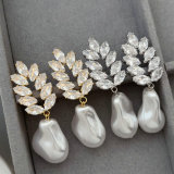 glass pearl leaf earrings