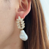 glass pearl leaf earrings