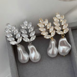 glass pearl leaf earrings