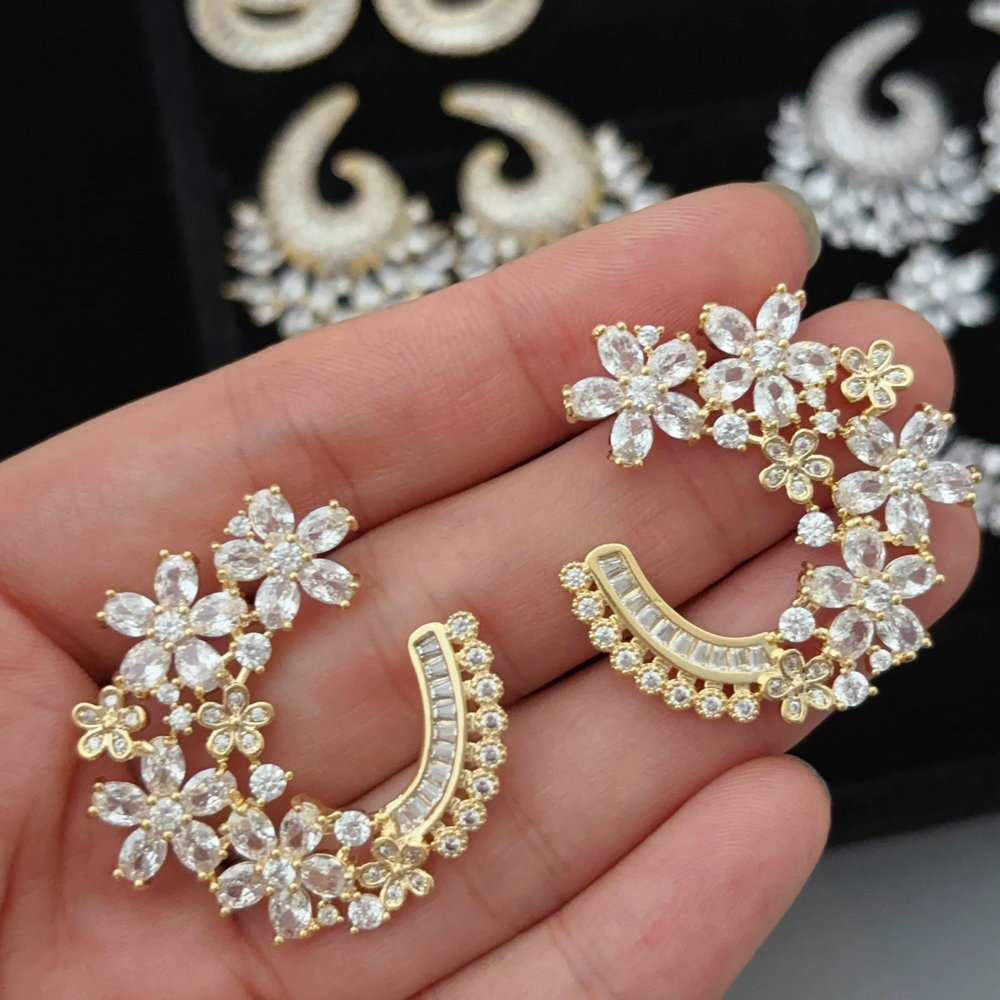 Pave zircon flower earrings