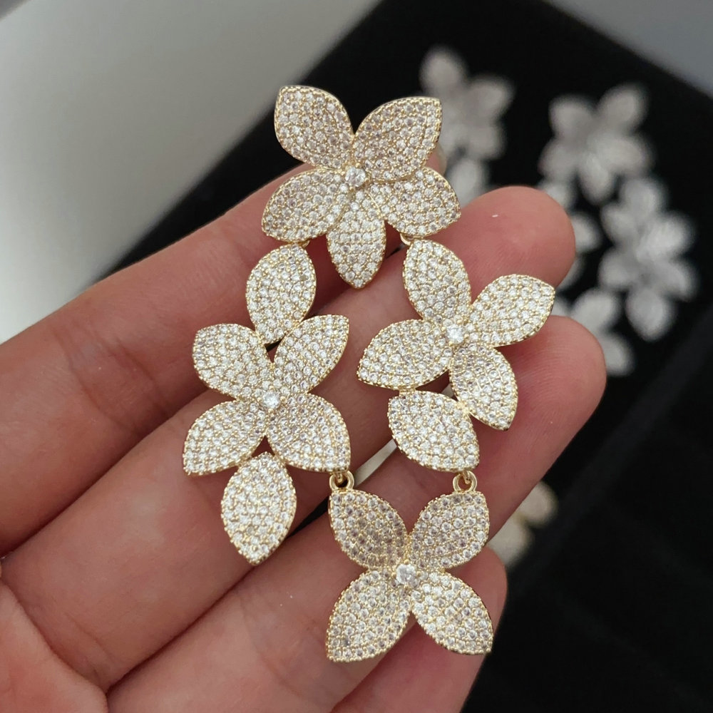 Pave zircon chunky flower earrings