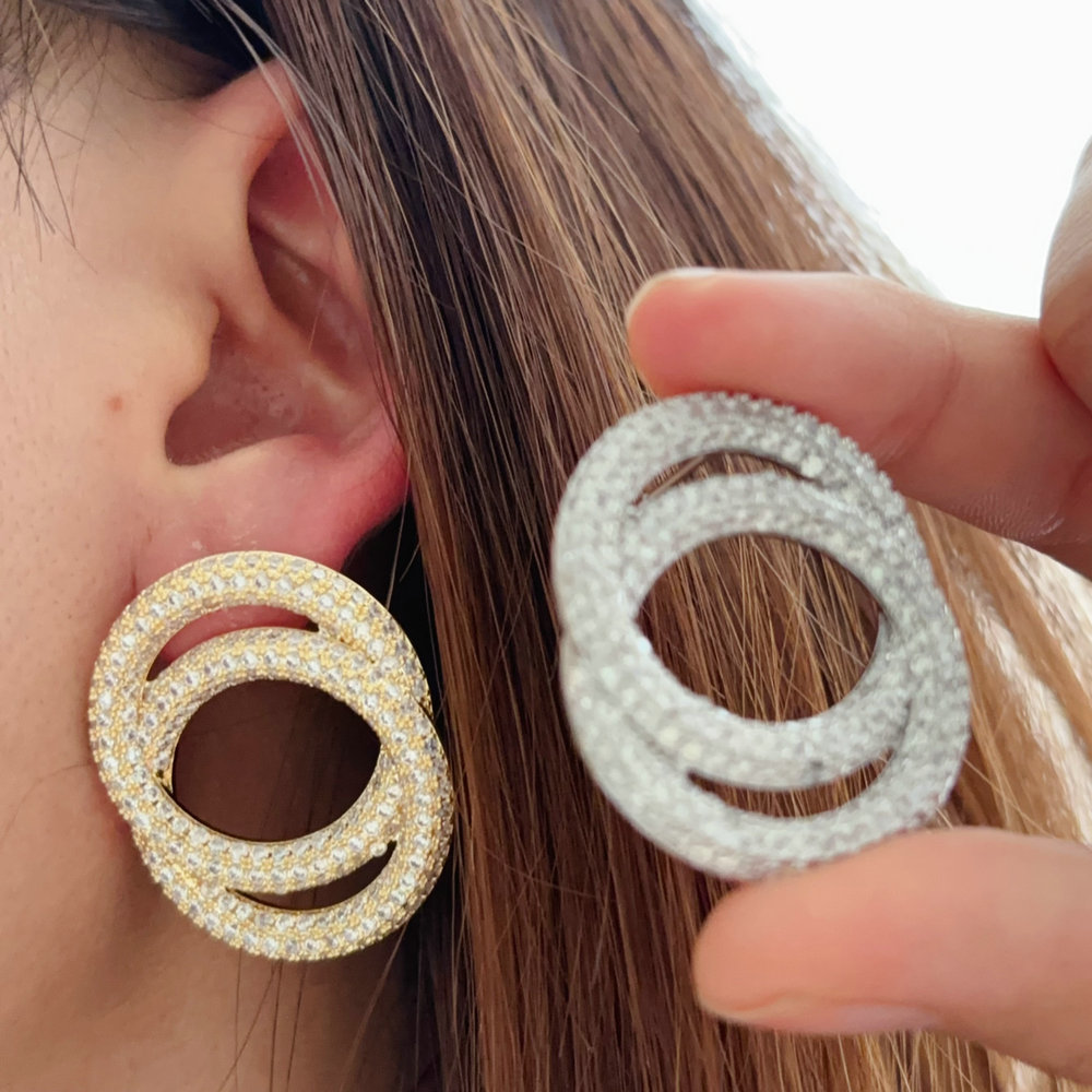 Pave circle earrings