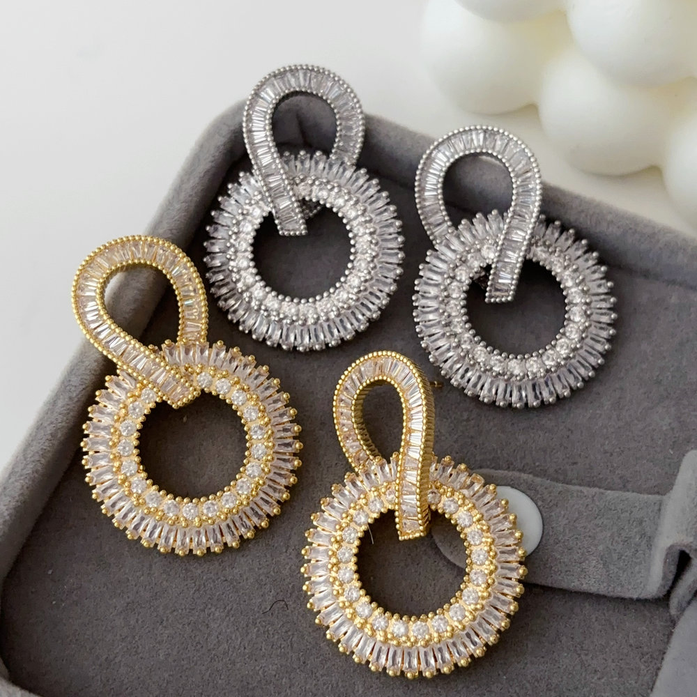 Pave circle earrings