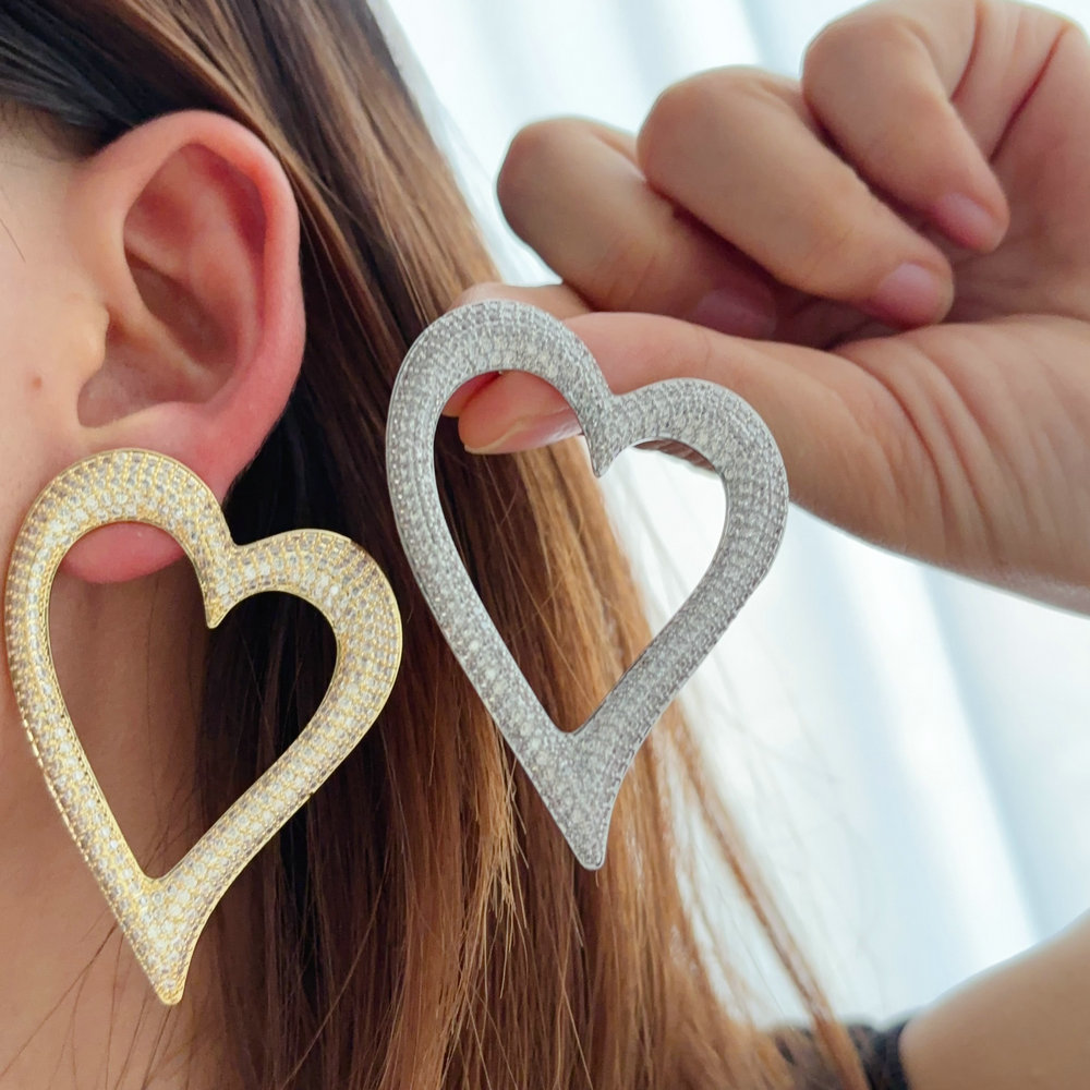 Pave zircon chunky heart earrings