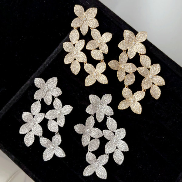 Pave zircon chunky flower earrings