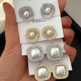 Pave zircon pearl earrings