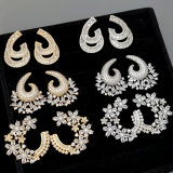 Pave zircon flower earrings