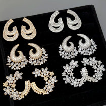 Pave zircon flower earrings