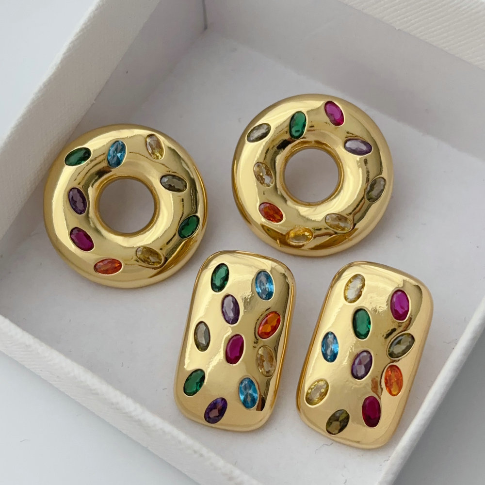 Pave square colorful earrings