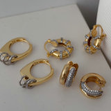 Pave zircon two tone earrings
