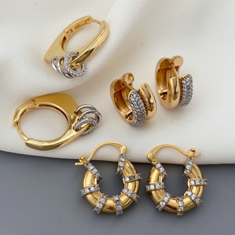 Pave zircon two tone earrings