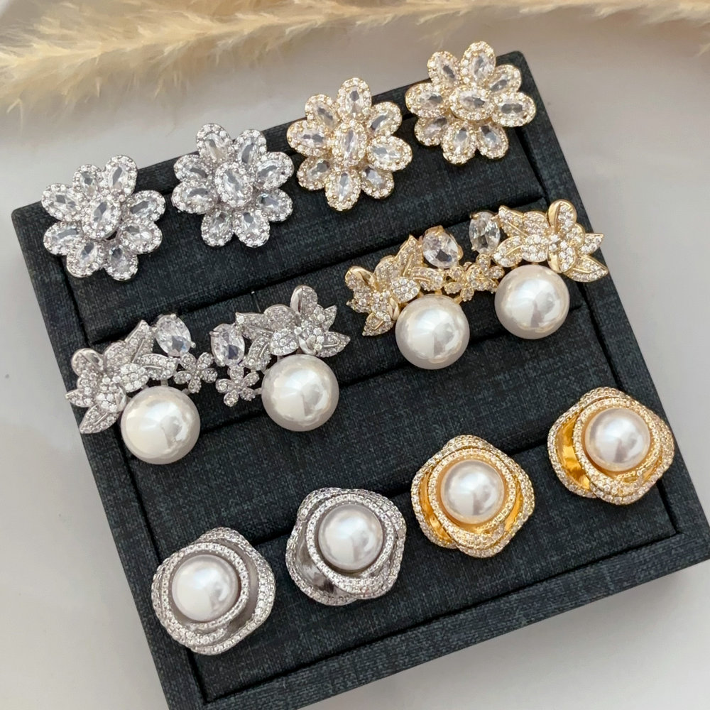 pave zircon pearl earrings