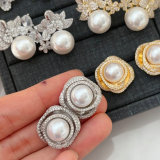 pave zircon pearl earrings