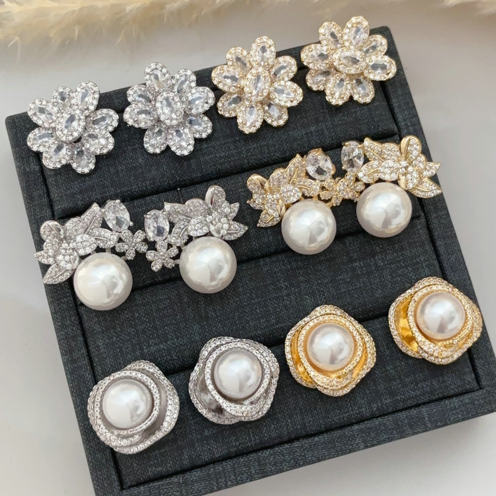 pave zircon pearl earrings