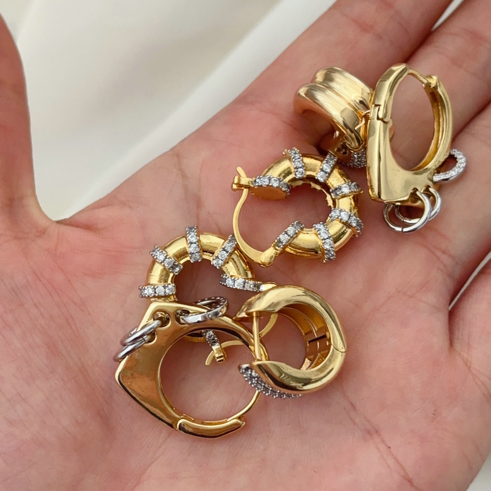 Pave zircon two tone earrings