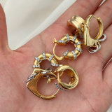 Pave zircon two tone earrings