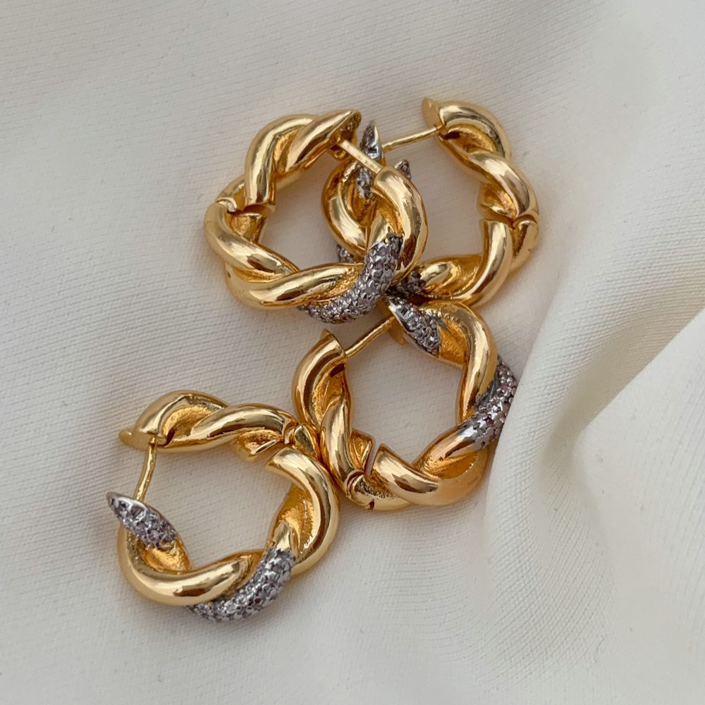 Pave two tone twist hoop