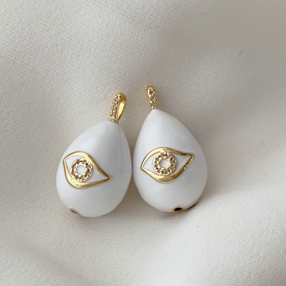 White enamel teardrop charm