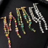 Pave zircon long party earrings