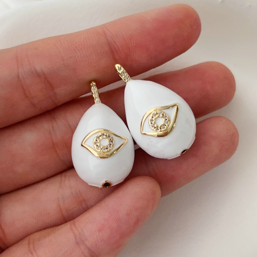White enamel teardrop charm