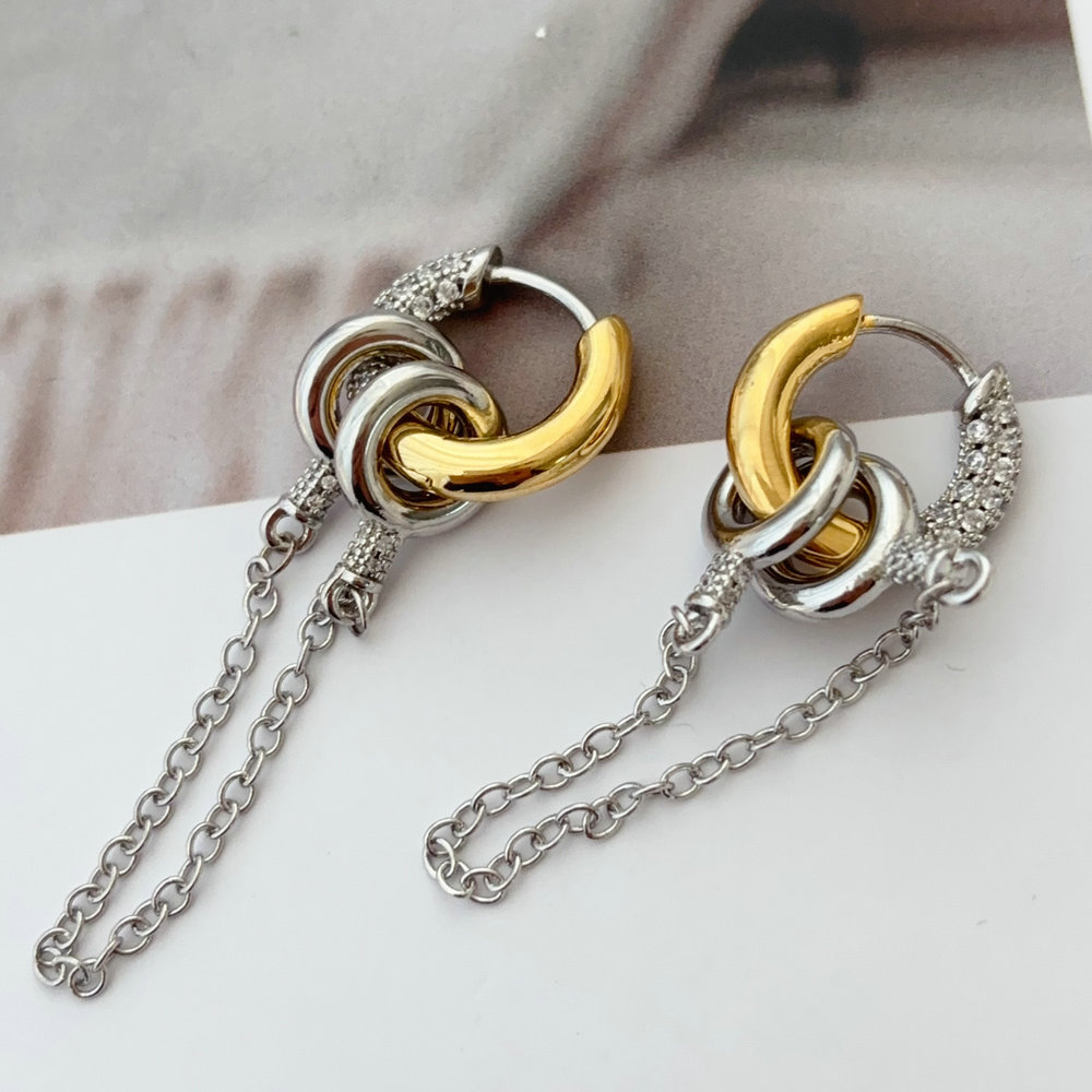 Pave two tone chain earrings